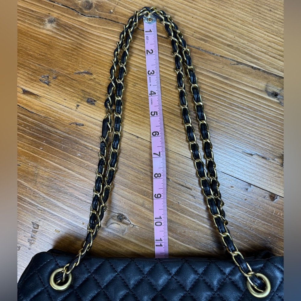 Tiffany & Fred Paris Full-Grain Quilted Sheepskin Black Leather Tote Gold accent - Picture 7 of 15